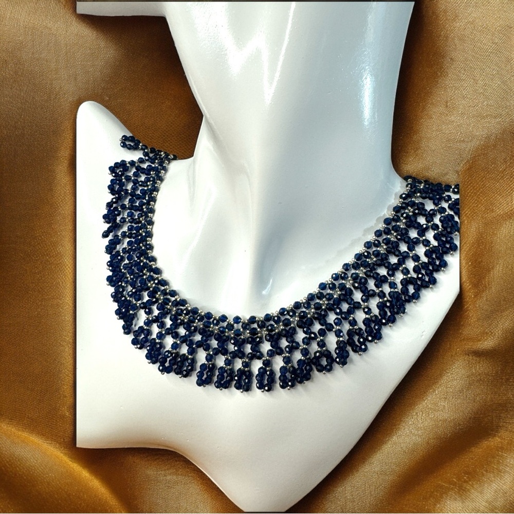 Handmade “Sapphire” Glass Seed Bead Ukrainian Gerdan Necklace- Formal Pa… - Picture 2 of 8